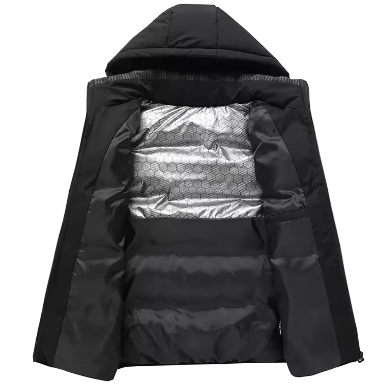 Thickened Down Cotton Warmth Outerwear with Removable Hood - Black